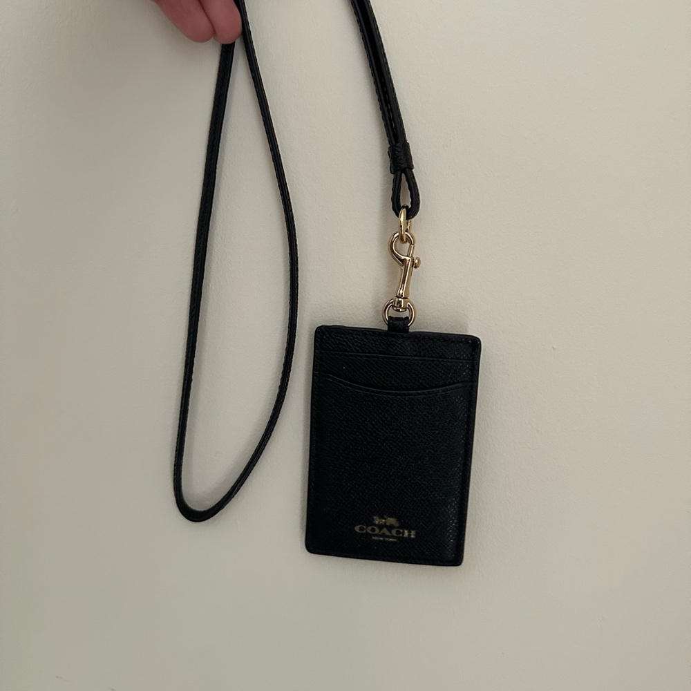 Coach Black and Gold Lanyard Card Holder